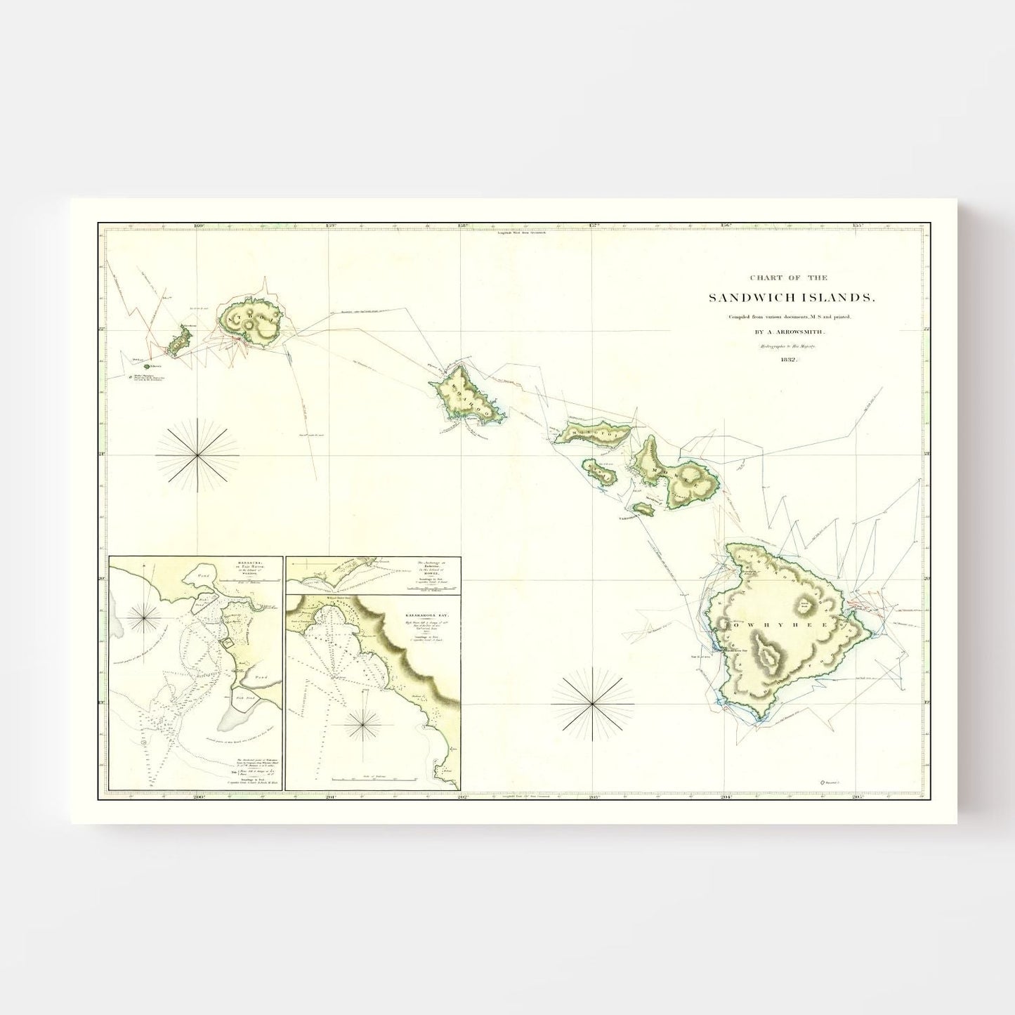 Vintage Map of Hawaii, 1832