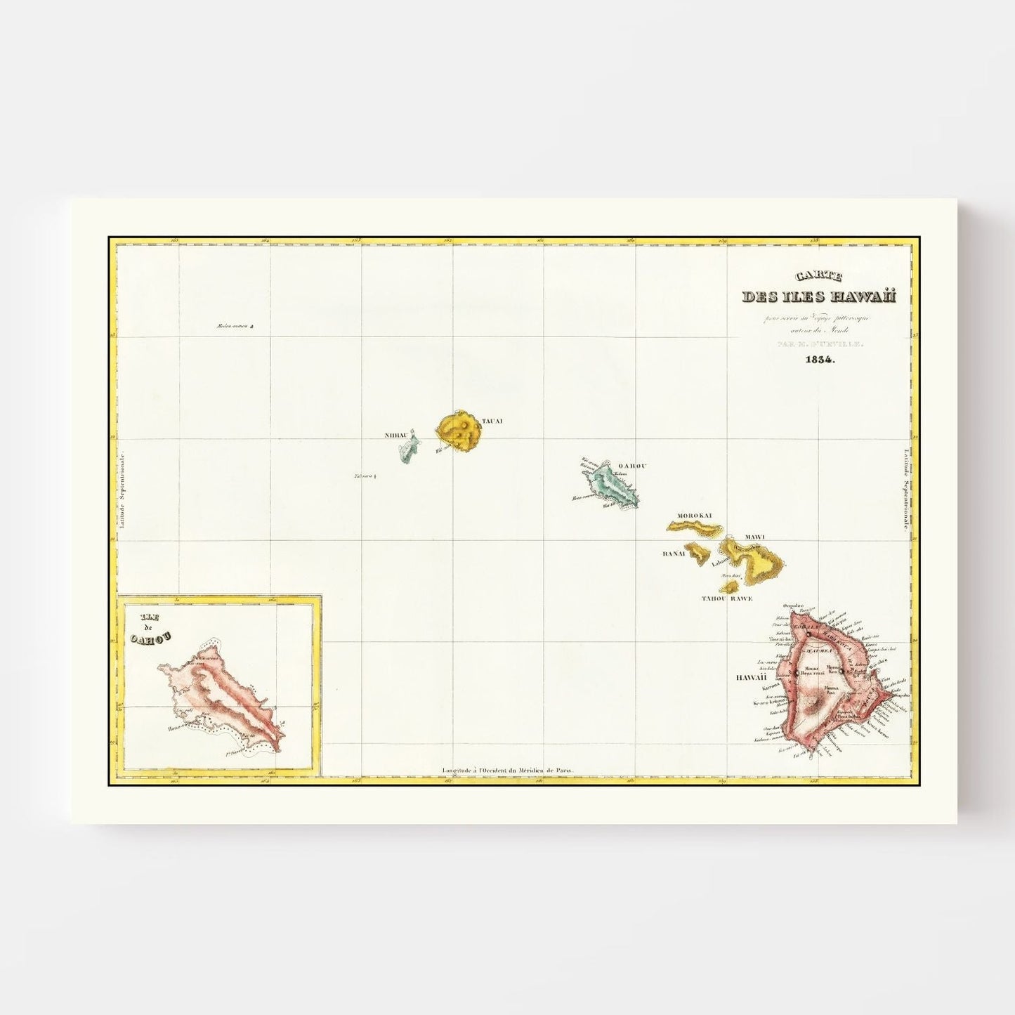 Vintage Map of Hawaii, 1834