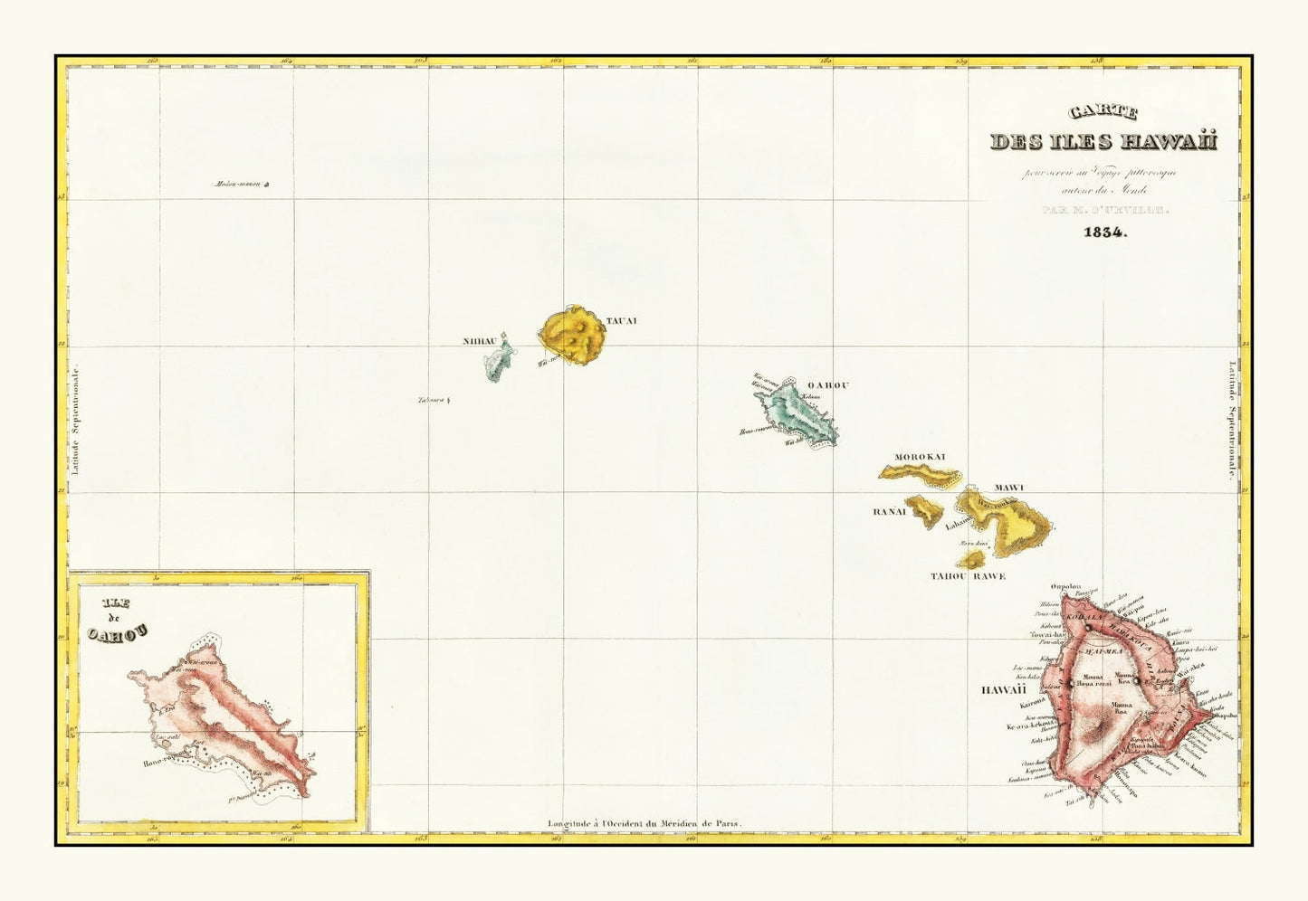 Vintage Map of Hawaii, 1834
