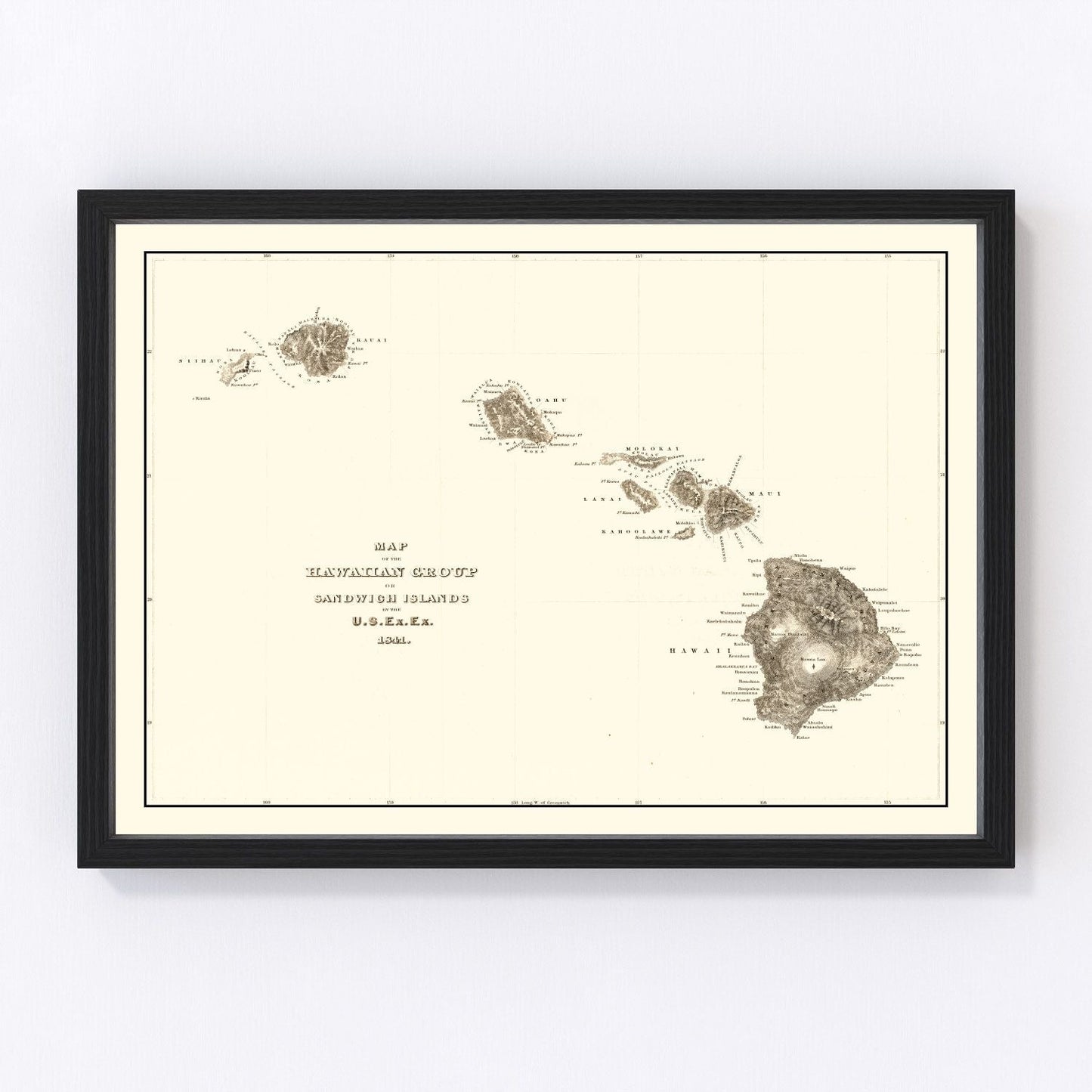 Vintage map of Hawaii, 1845