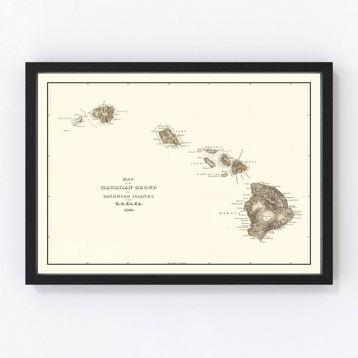 Vintage map of Hawaii, 1845
