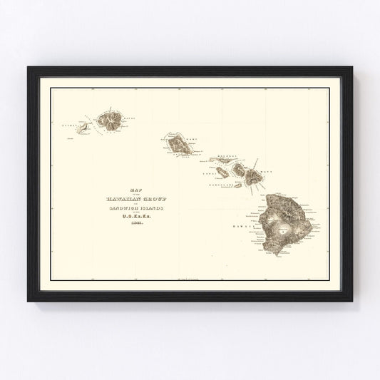 Vintage map of Hawaii, 1845