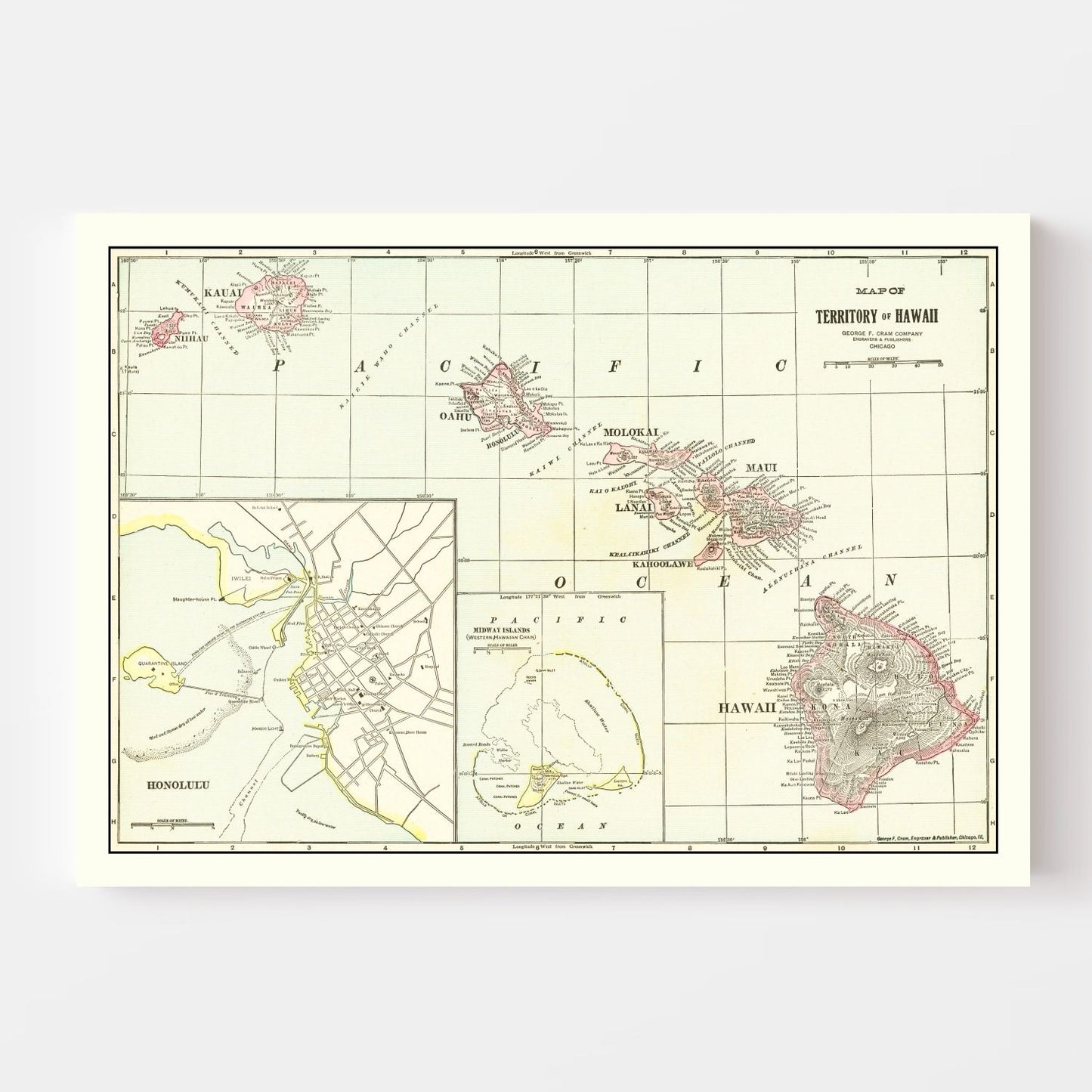 Vintage Map of Hawaii, 1917