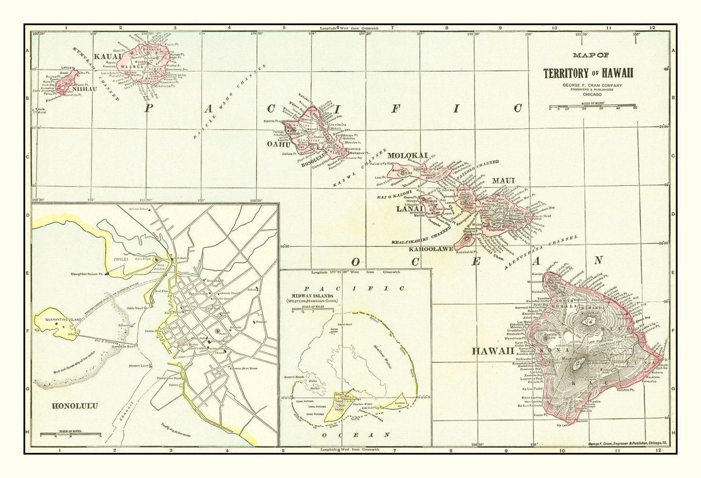 Vintage Map of Hawaii, 1917