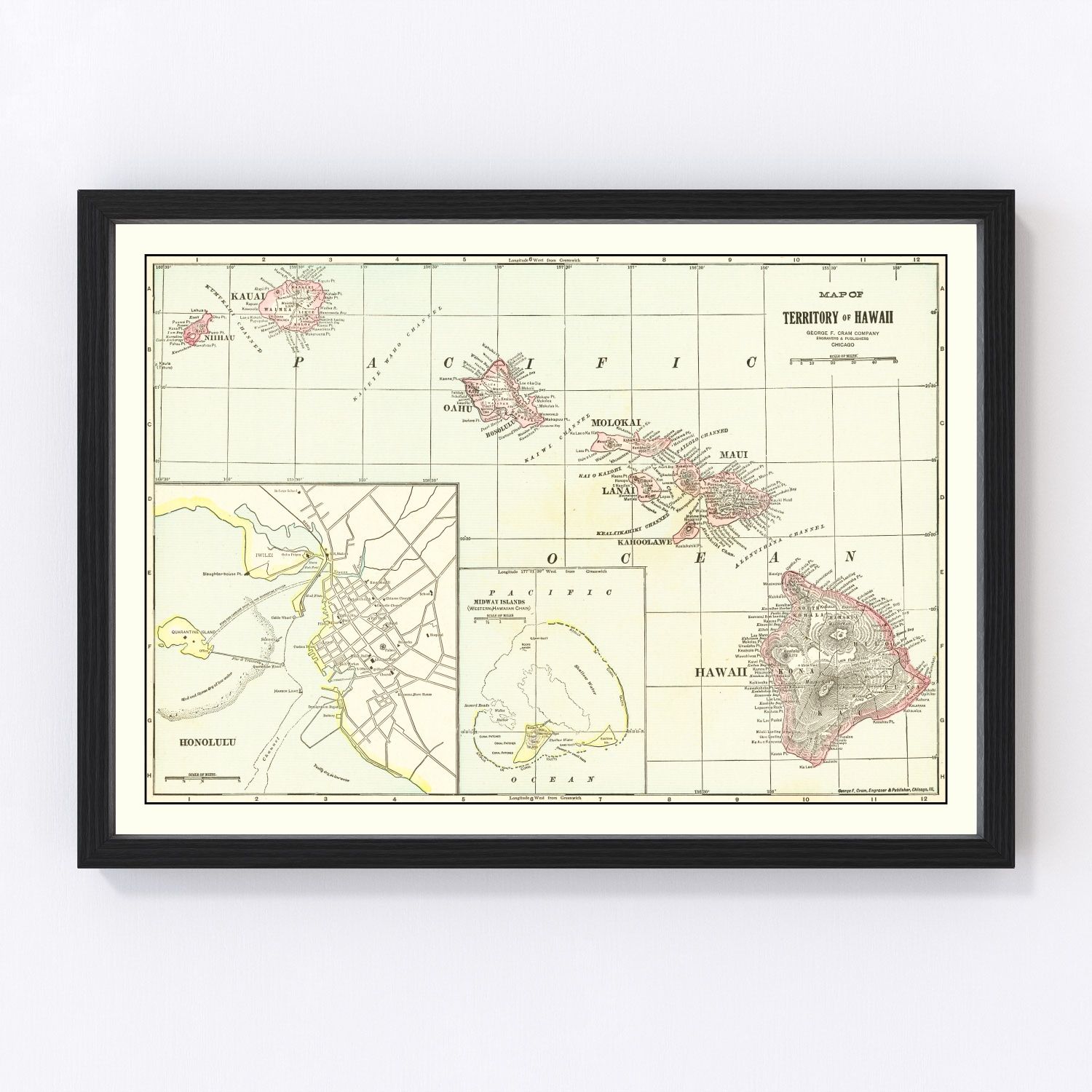 Vintage map of Hawaii, 1917