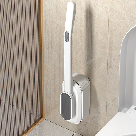 Wall mounted disposable toilet brush with self-adhesive holder