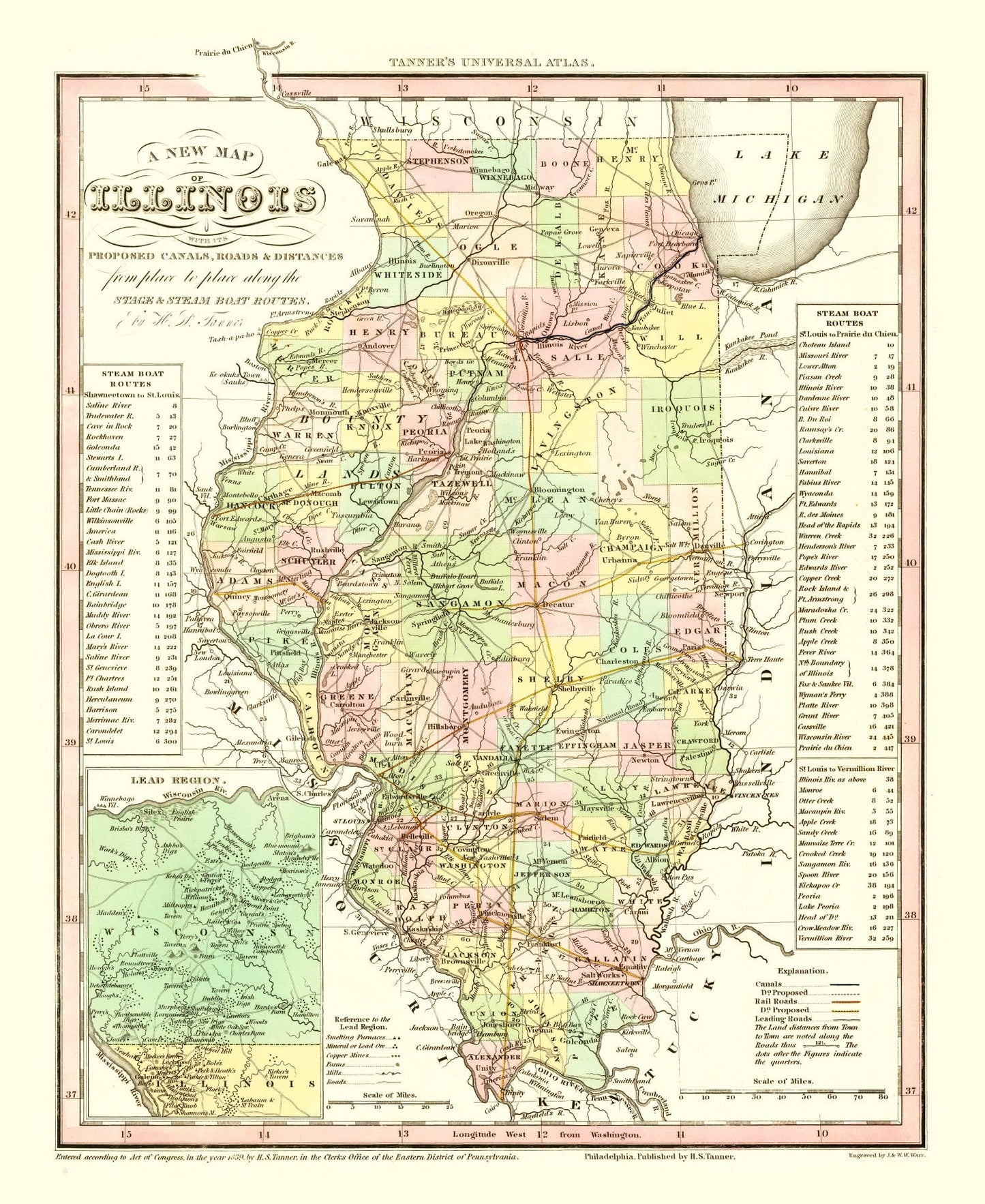 Vintage Map of Illinois, 1836