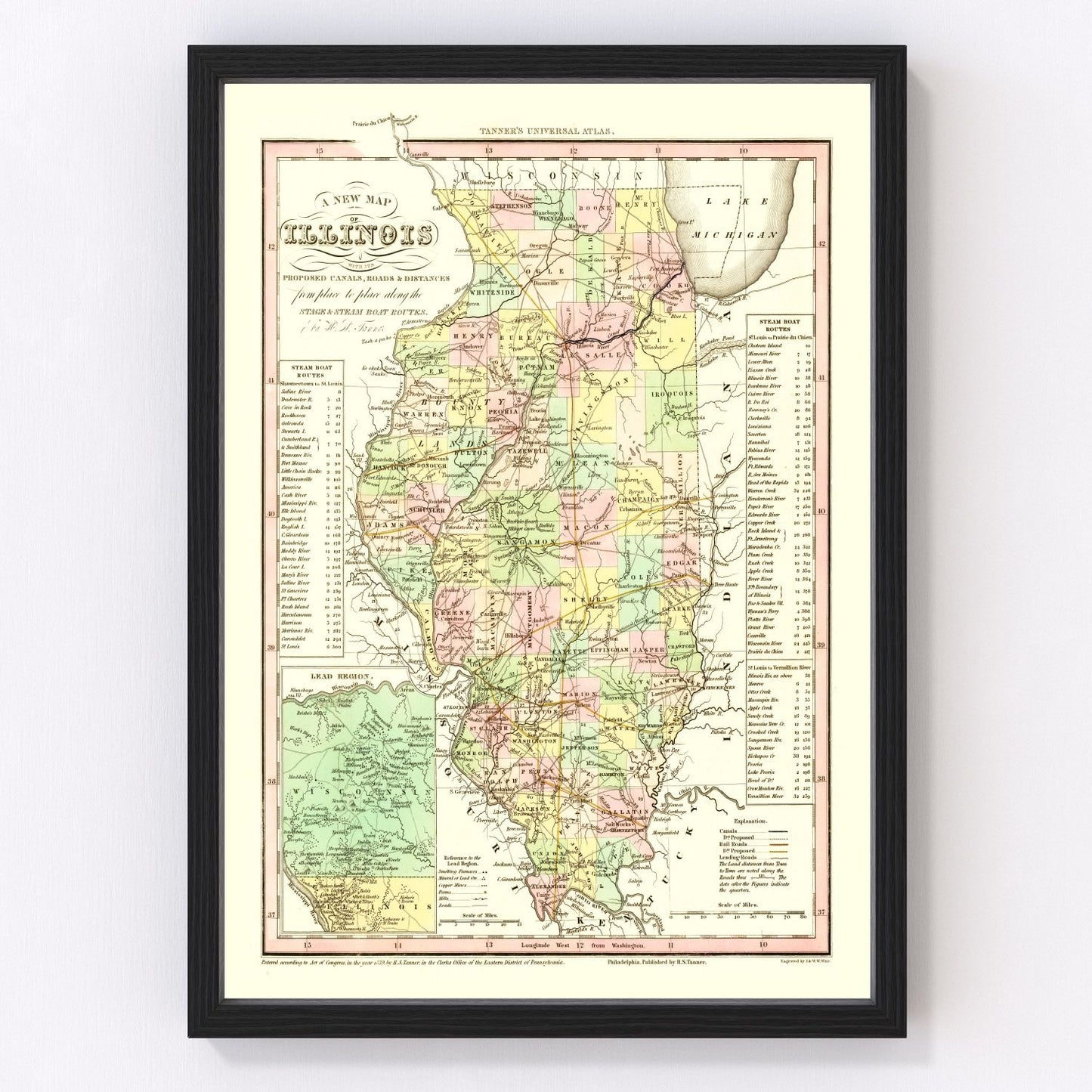 Vintage map of Illinois, 1836