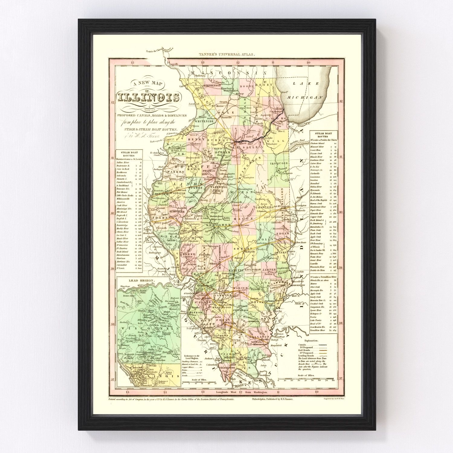 Vintage map of Illinois, 1836