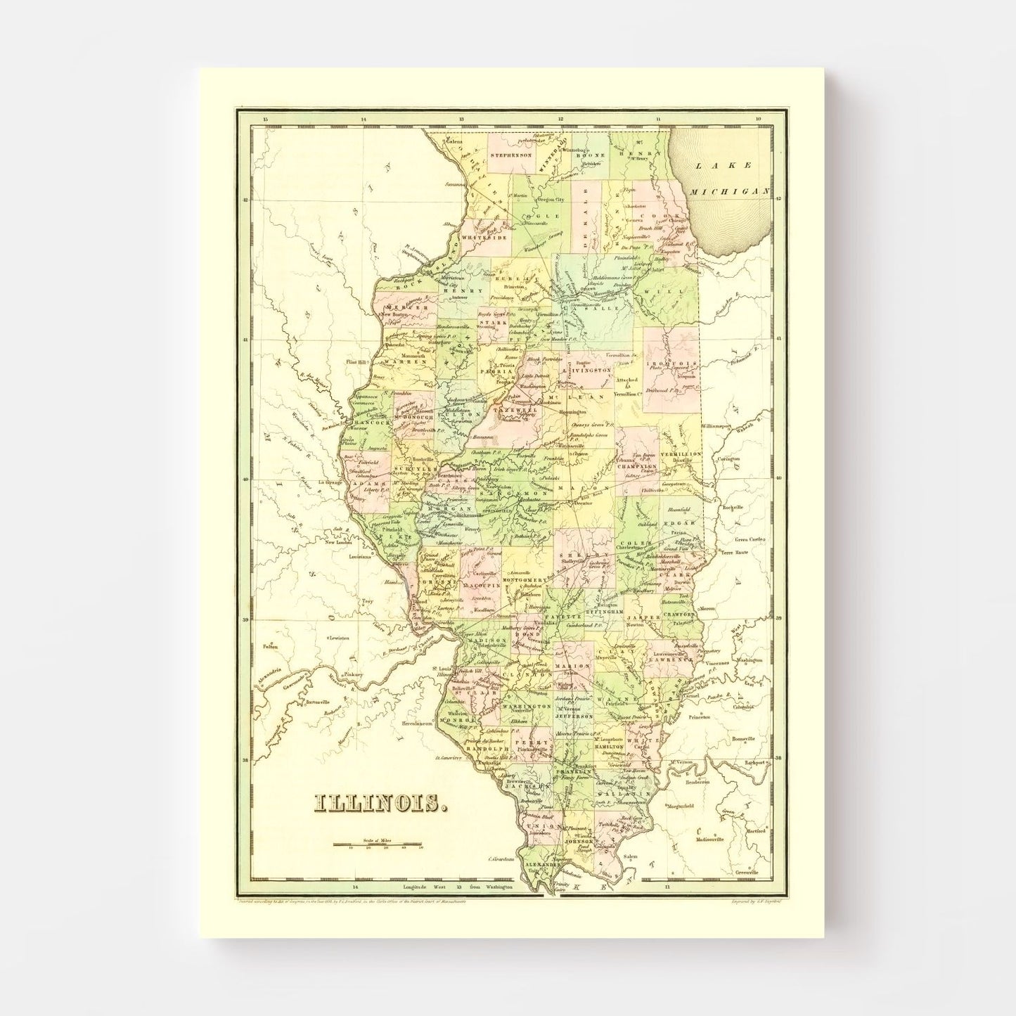 Vintage Map of Illinois, 1838