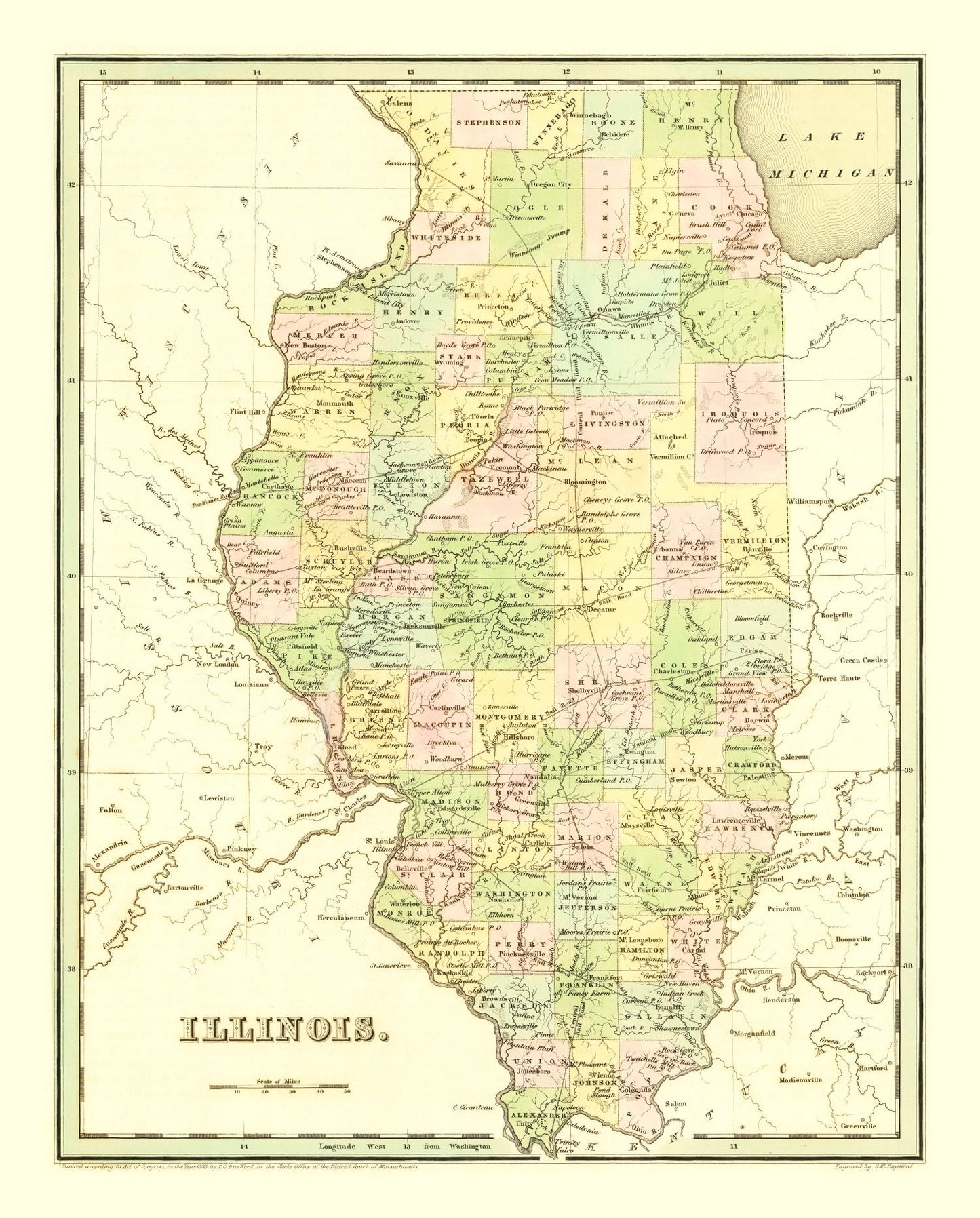 Vintage Map of Illinois, 1838
