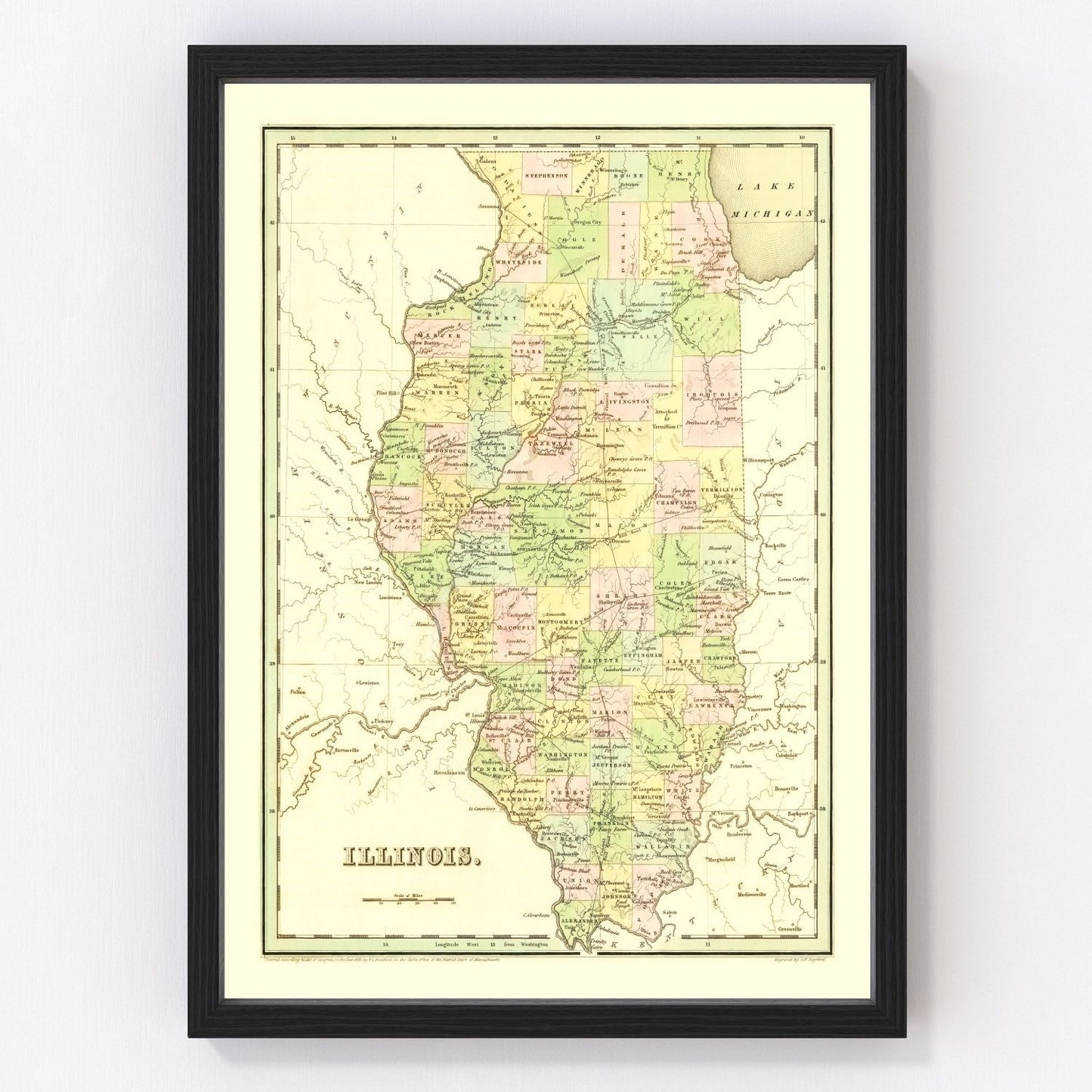 Vintage map of Illinois, 1838