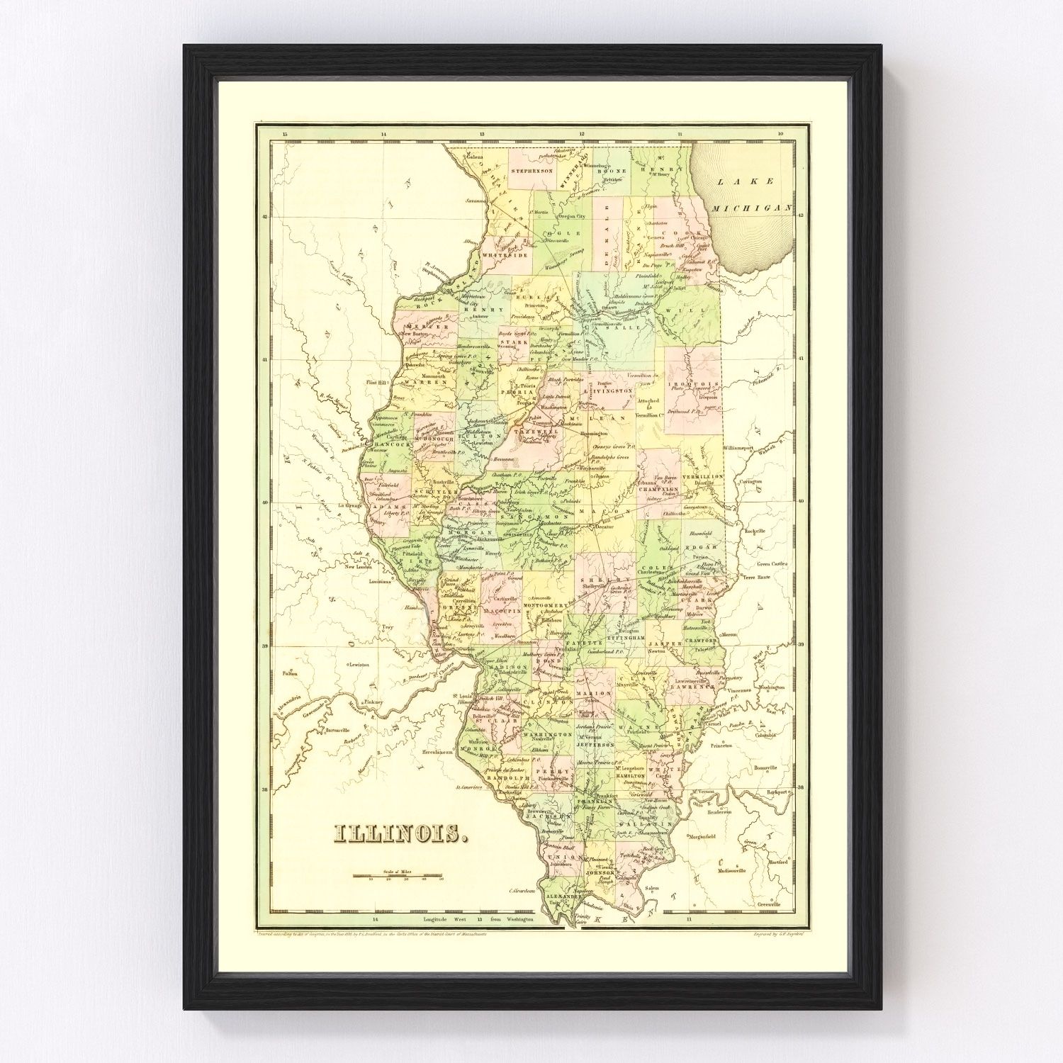 Vintage map of Illinois, 1838