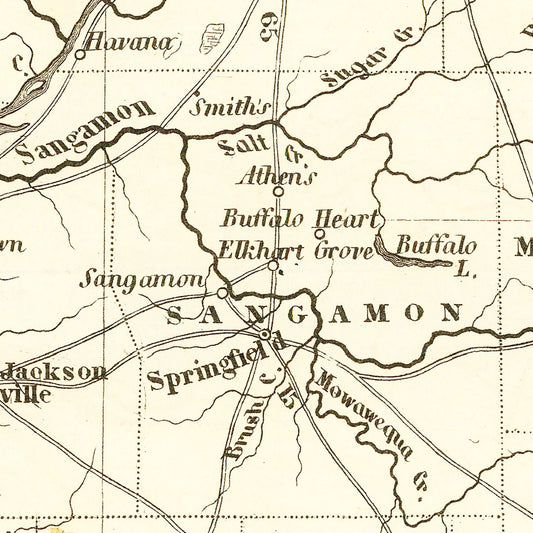 Vintage Map of Illinois, 1845