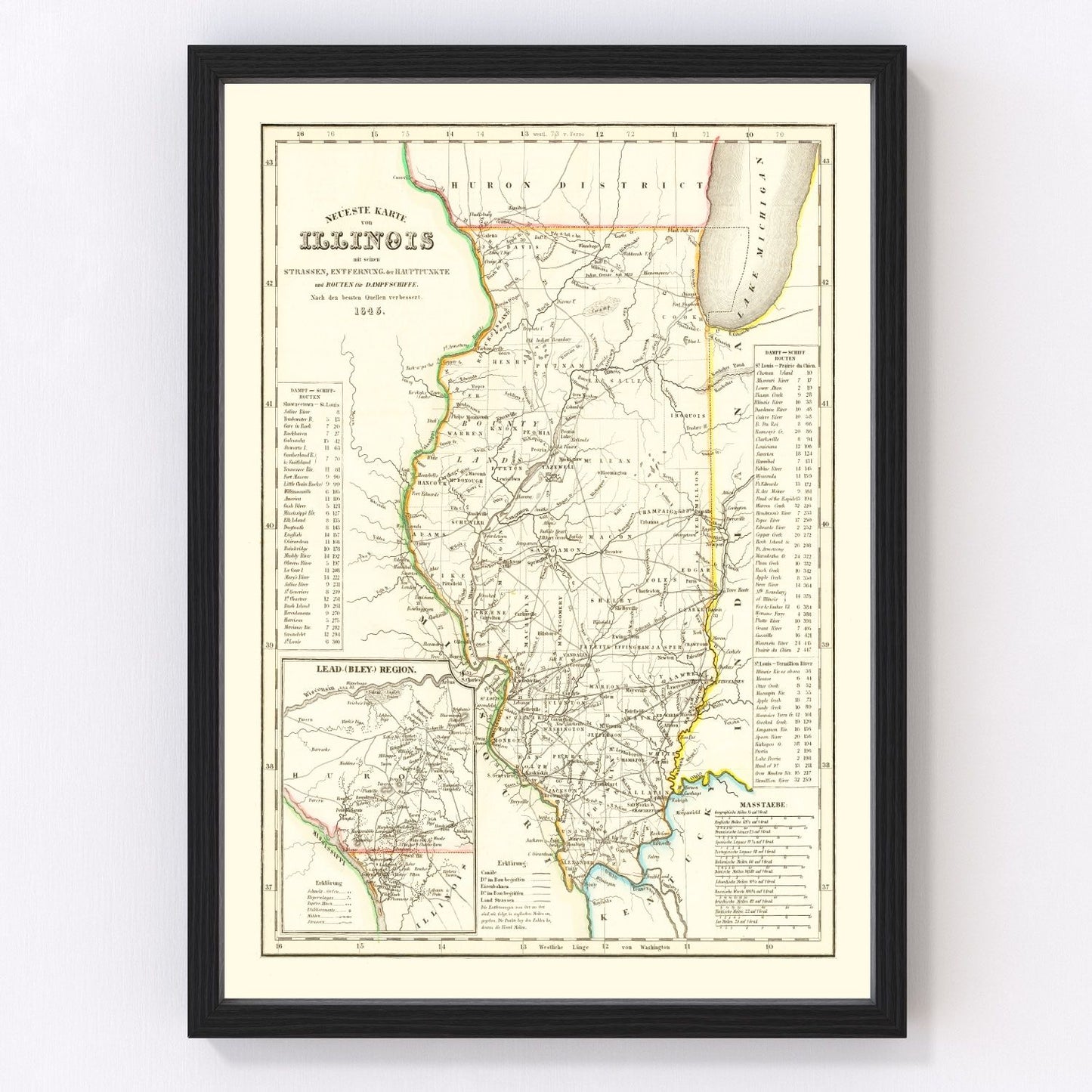 Vintage map of Illinois, 1845