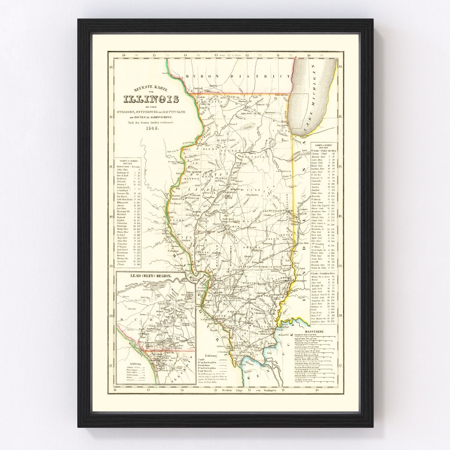 Vintage map of Illinois, 1845
