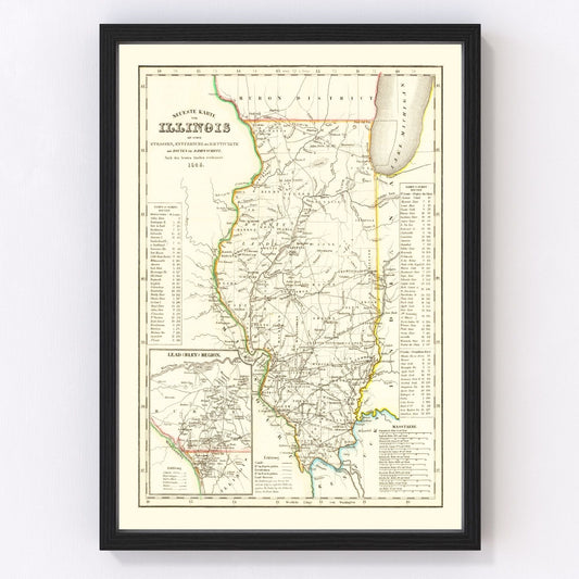 Vintage map of Illinois, 1845