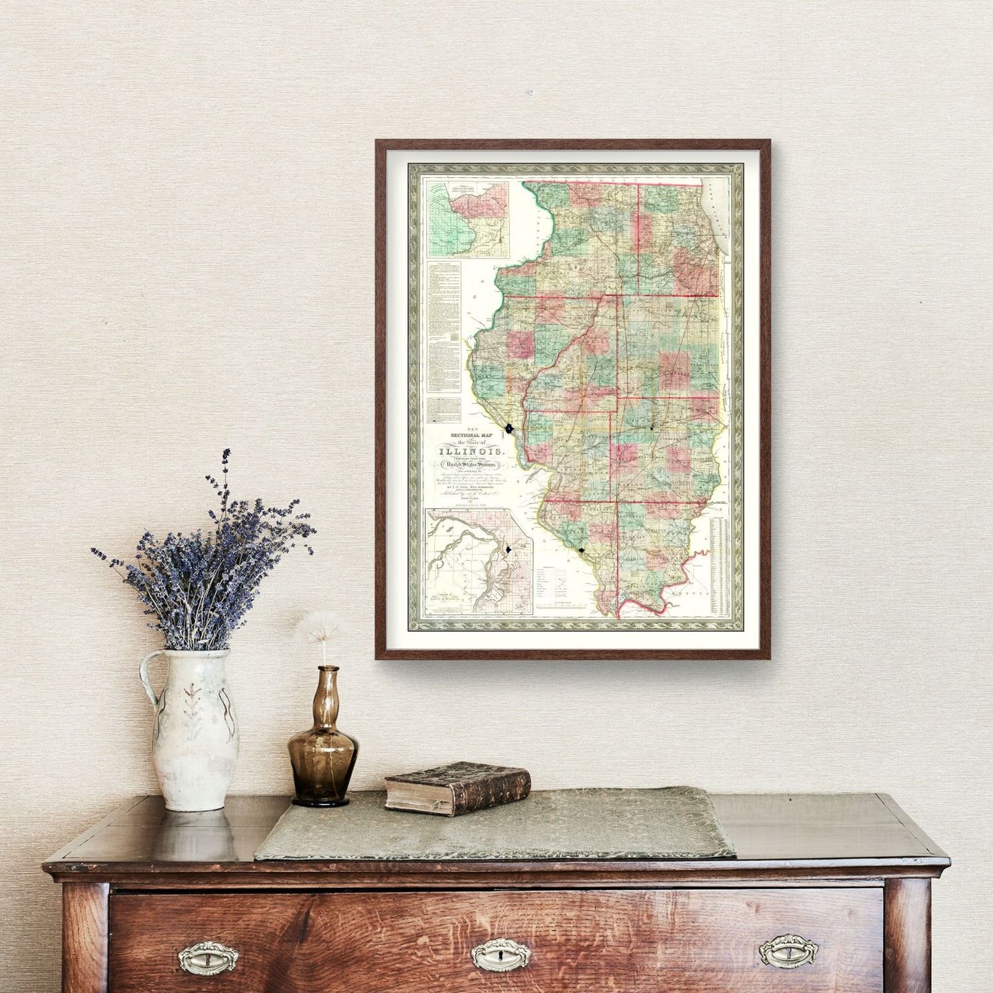 Vintage Map of Illinois, 1852