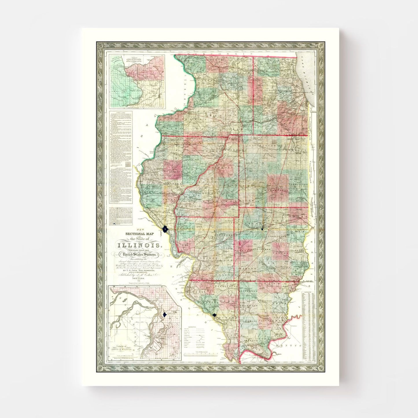 Vintage Map of Illinois, 1852