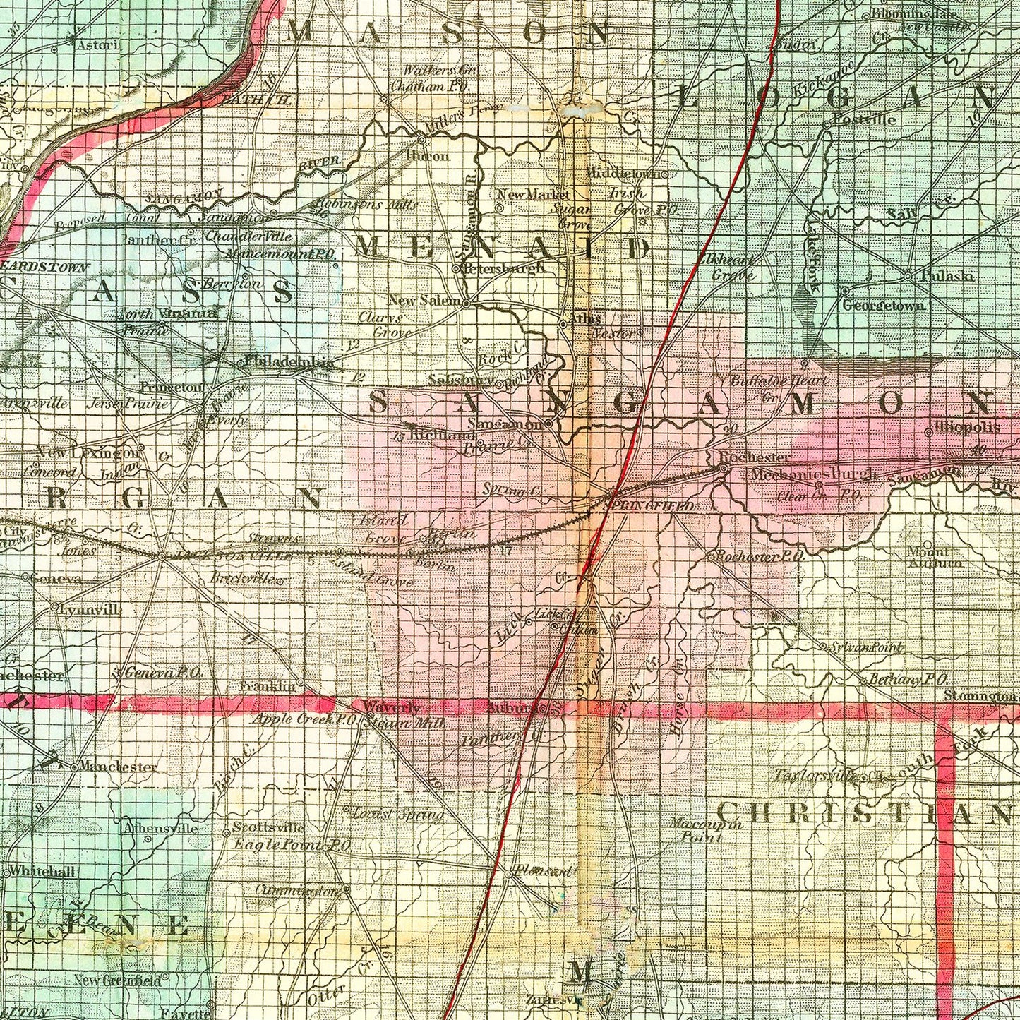 Vintage Map of Illinois, 1852