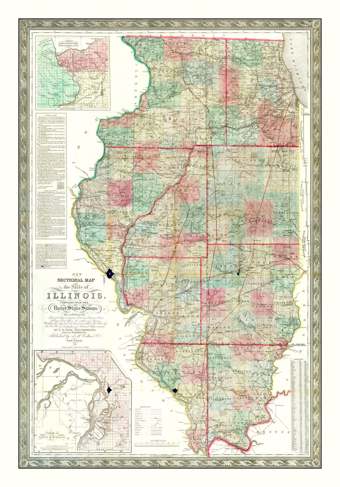Vintage Map of Illinois, 1852