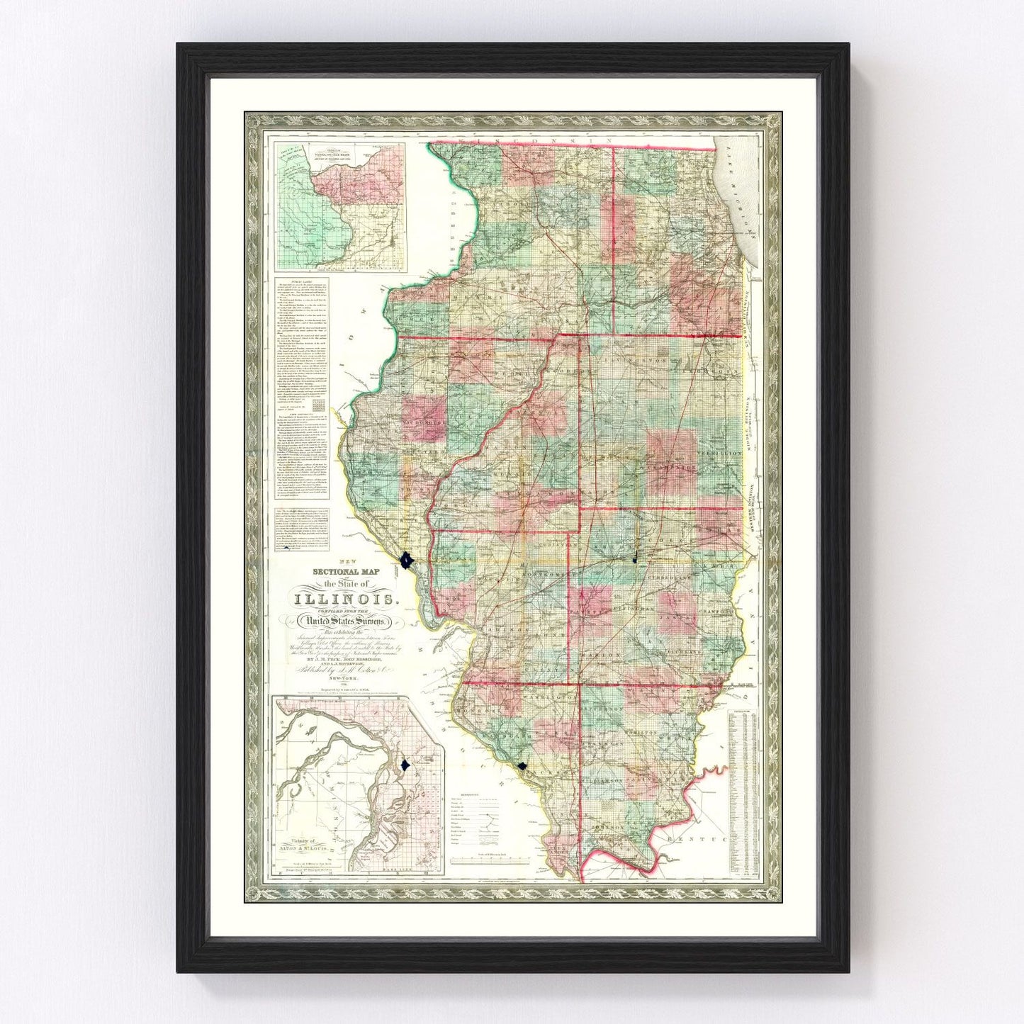Vintage map of Illinois, 1852
