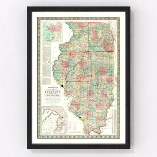Vintage map of Illinois, 1852