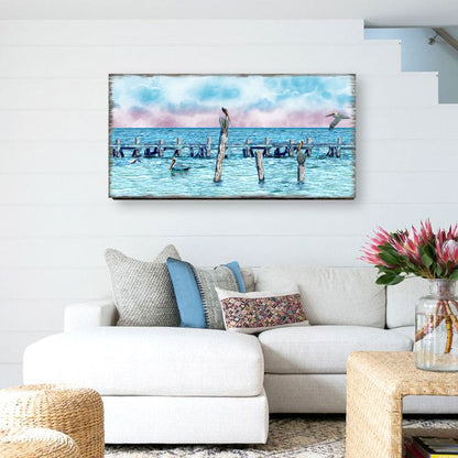 Pelicans and Seagulls Wood Wall Art - Coastal Decor