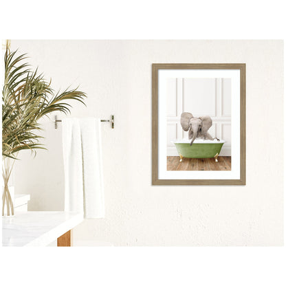 Baby Elephant in Transitional Bathtub by Amy Peterson Framed Wall Art Print