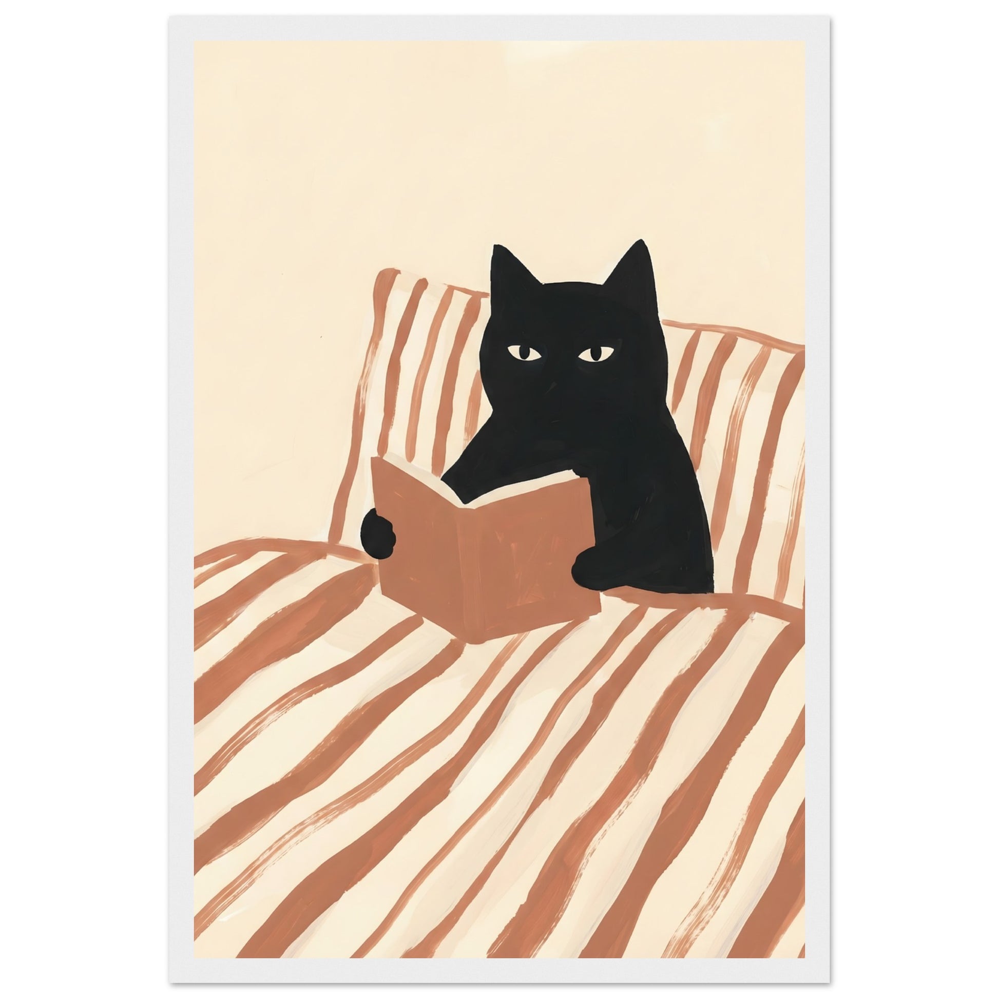 Cat Reading Poster — Framed Wall Art That Gets Cat Lovers and Book Lovers - 30x45 cm / 12x18″ - White frame / Ready-to-hang - Sparkycare