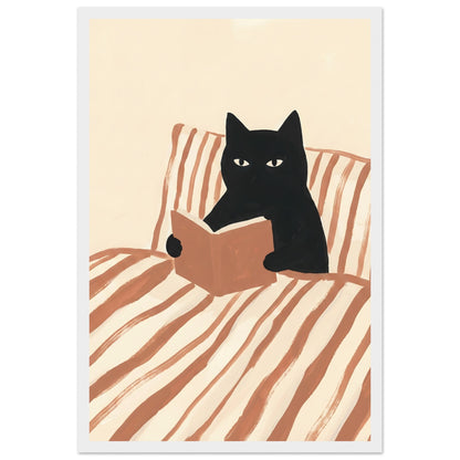 Cat Reading Poster — Framed Wall Art That Gets Cat Lovers and Book Lovers - 30x45 cm / 12x18″ - White frame / Ready-to-hang - Sparkycare