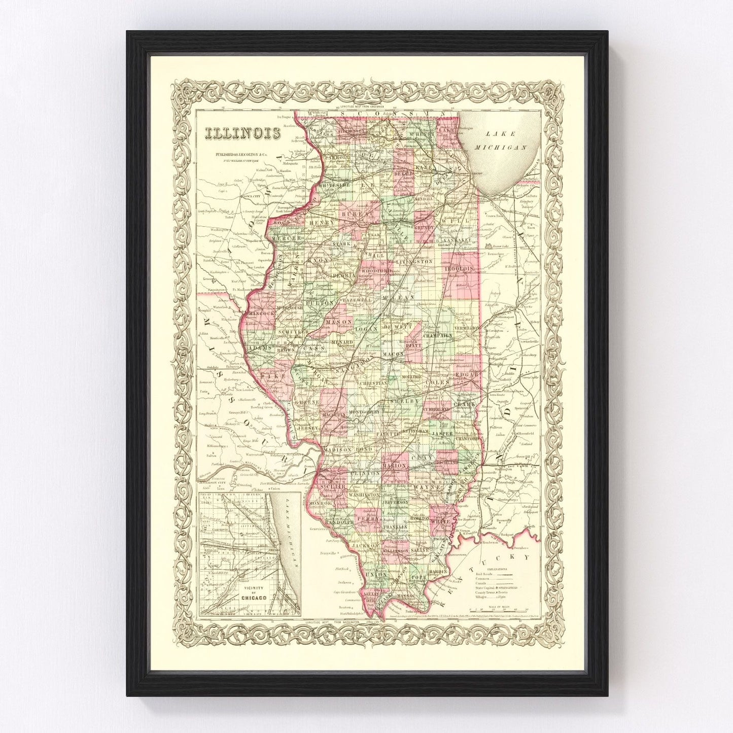 Vintage map of Illinois, 1855