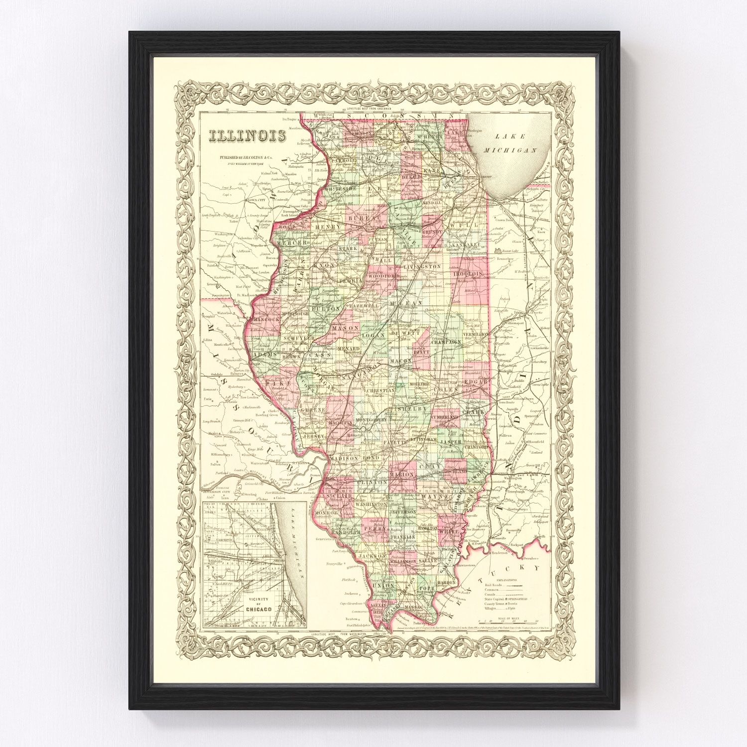 Vintage map of Illinois, 1855