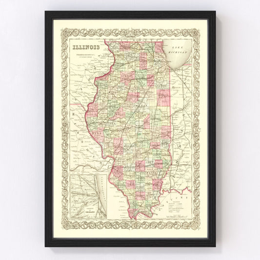 Vintage map of Illinois, 1855