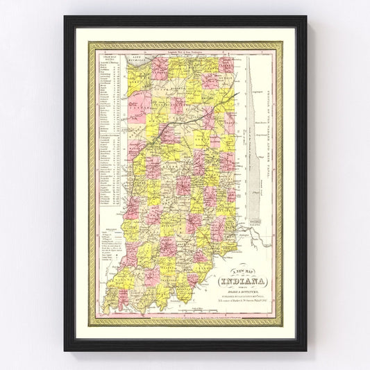 Vintage map of Indiana, 1847