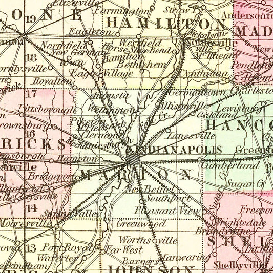 Vintage Map of Indiana, 1855