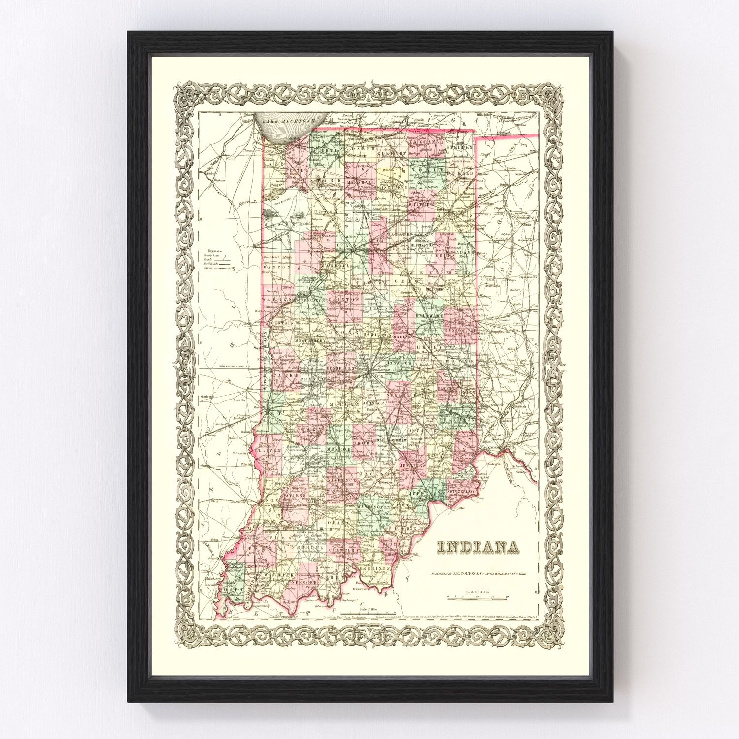 Vintage map of Indiana, 1855