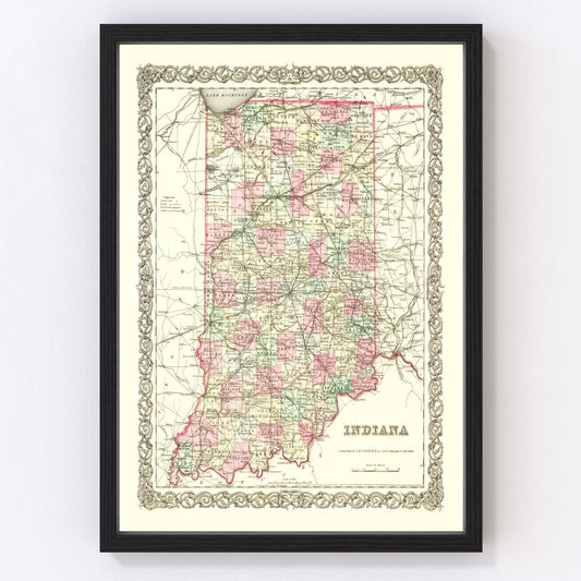 Vintage map of Indiana, 1855