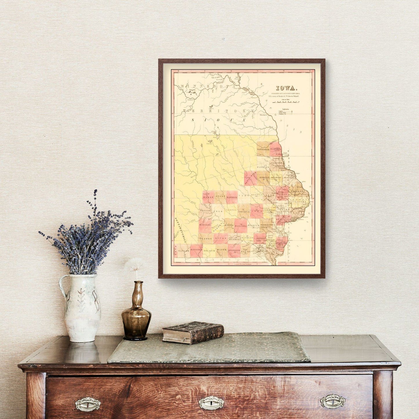 Vintage Map of Iowa, 1849