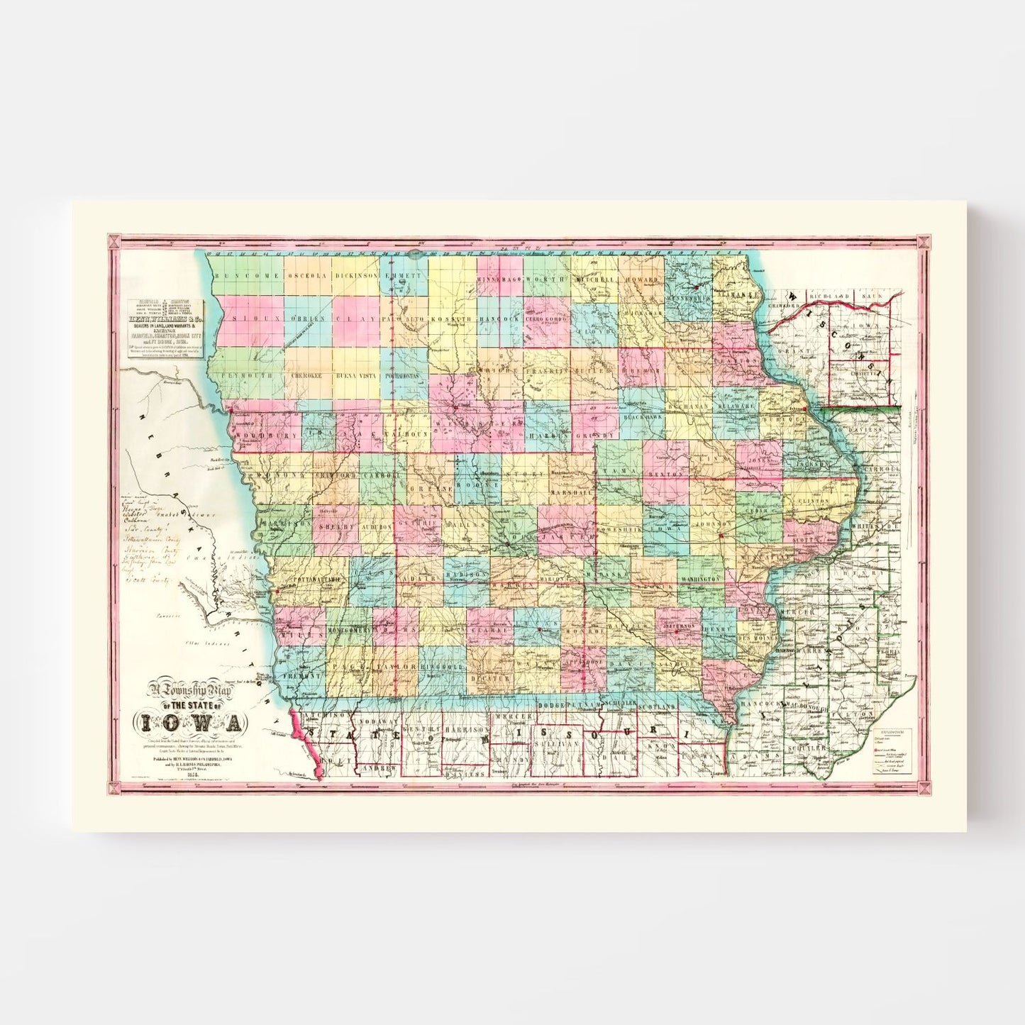 Vintage Map of Iowa, 1855