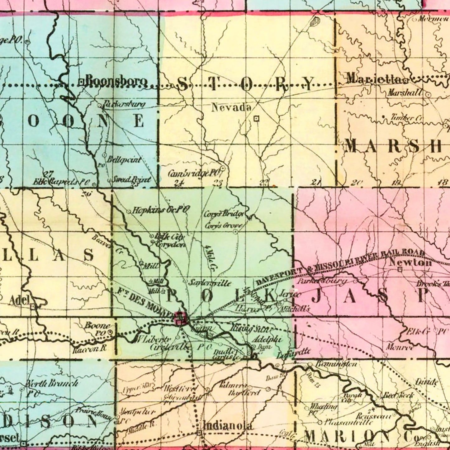 Vintage Map of Iowa, 1855