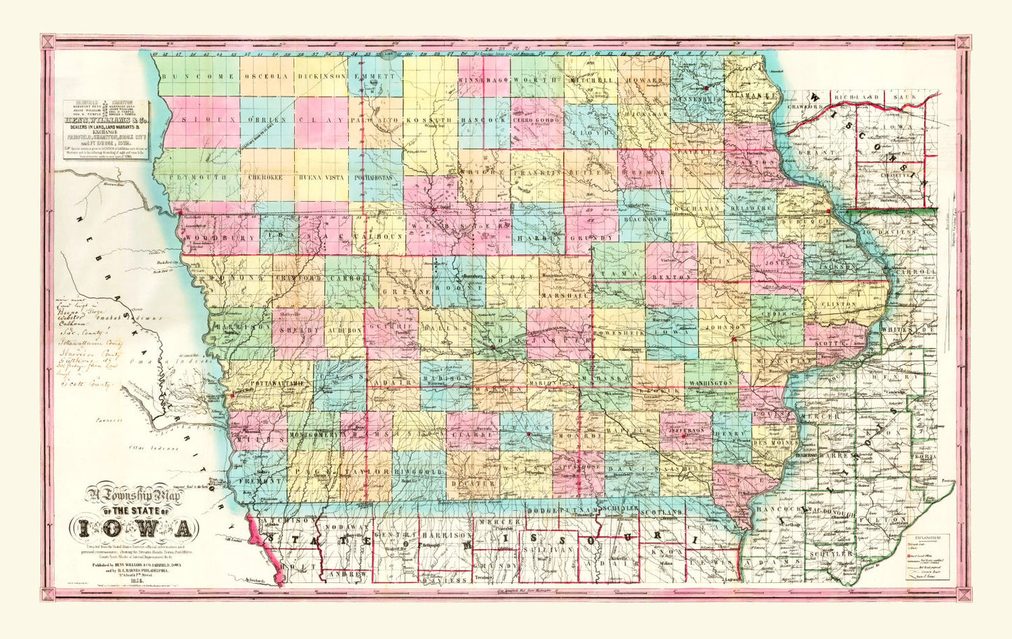 Vintage Map of Iowa, 1855