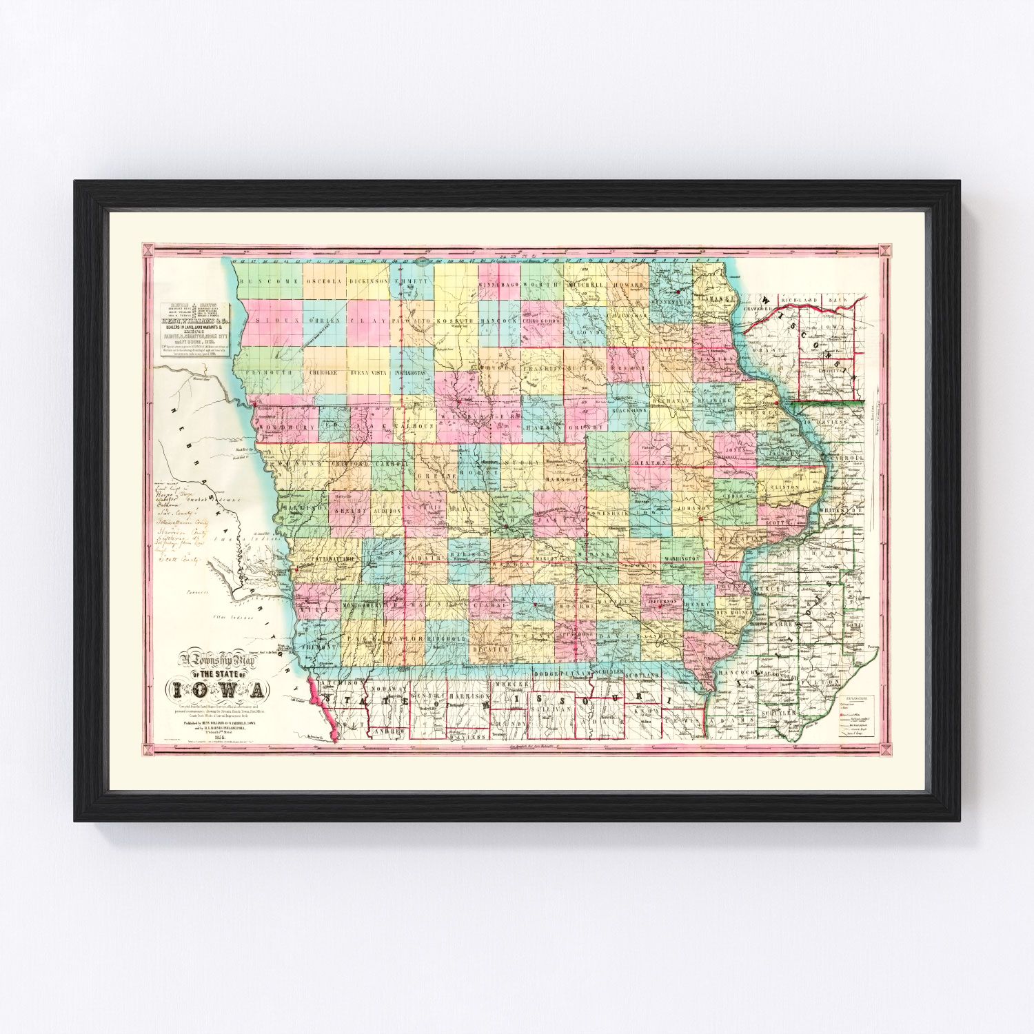 Vintage map of Iowa, 1855