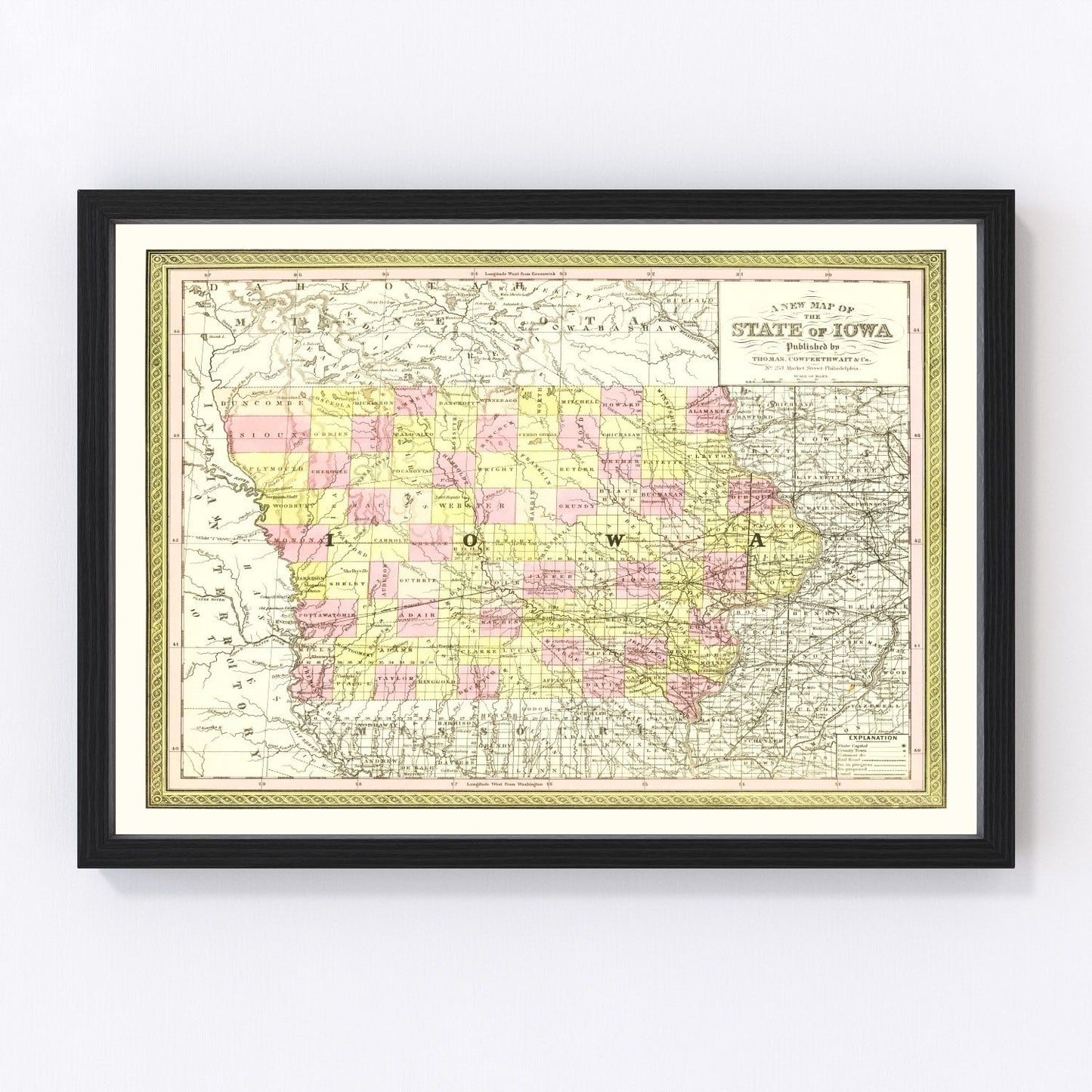 Vintage map of Iowa, 1855