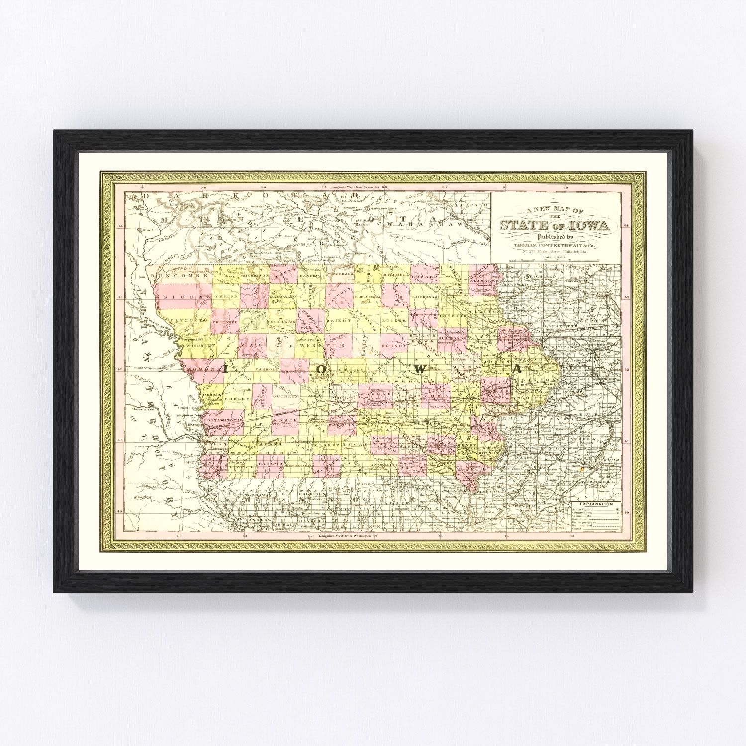Vintage map of Iowa, 1855