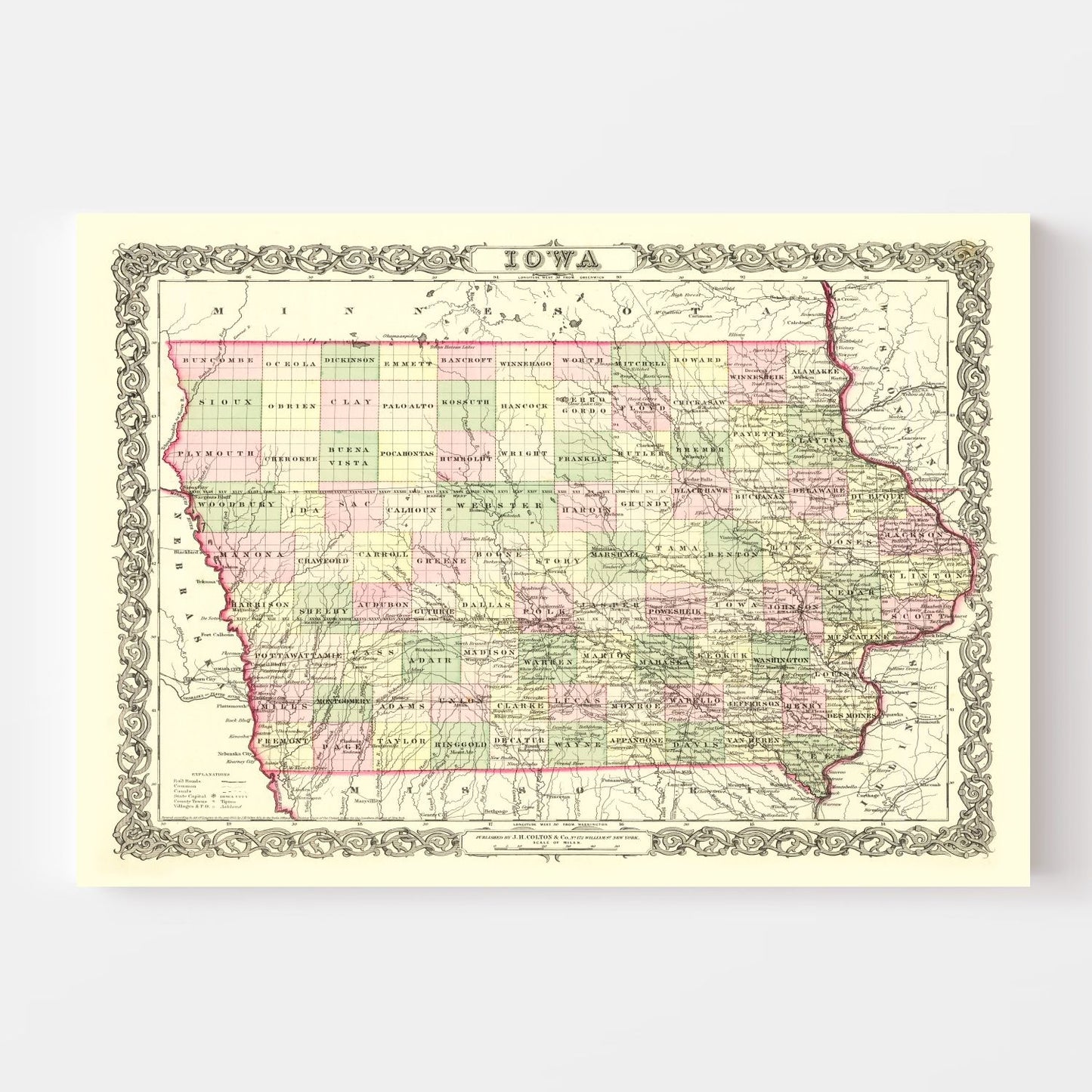 Vintage Map of Iowa, 1856