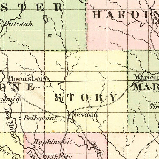 Vintage Map of Iowa, 1856