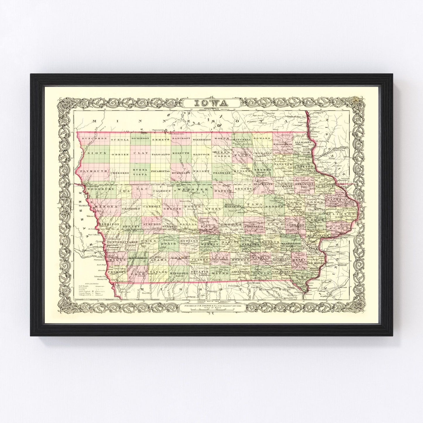 Vintage map of Iowa, 1856