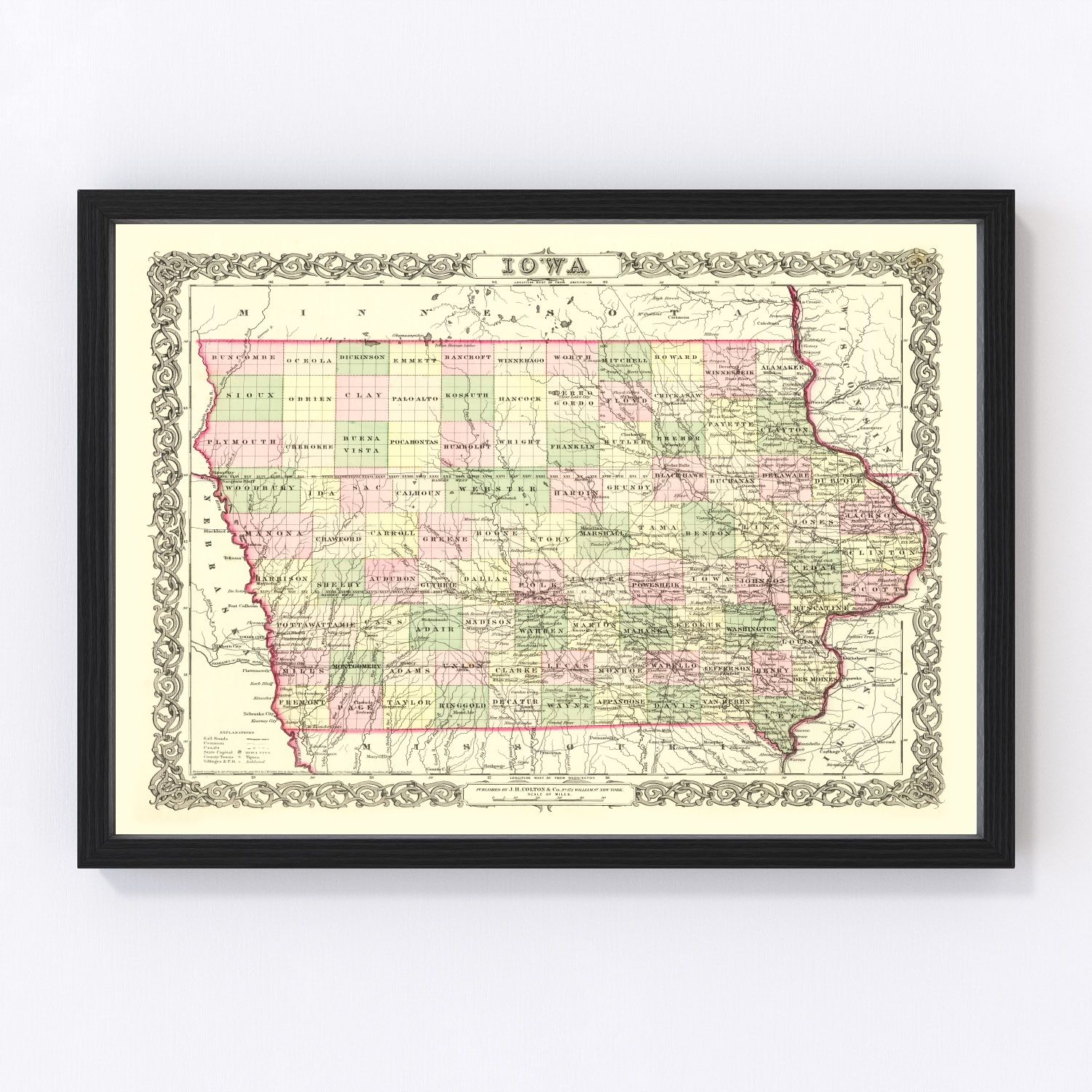Vintage map of Iowa, 1856