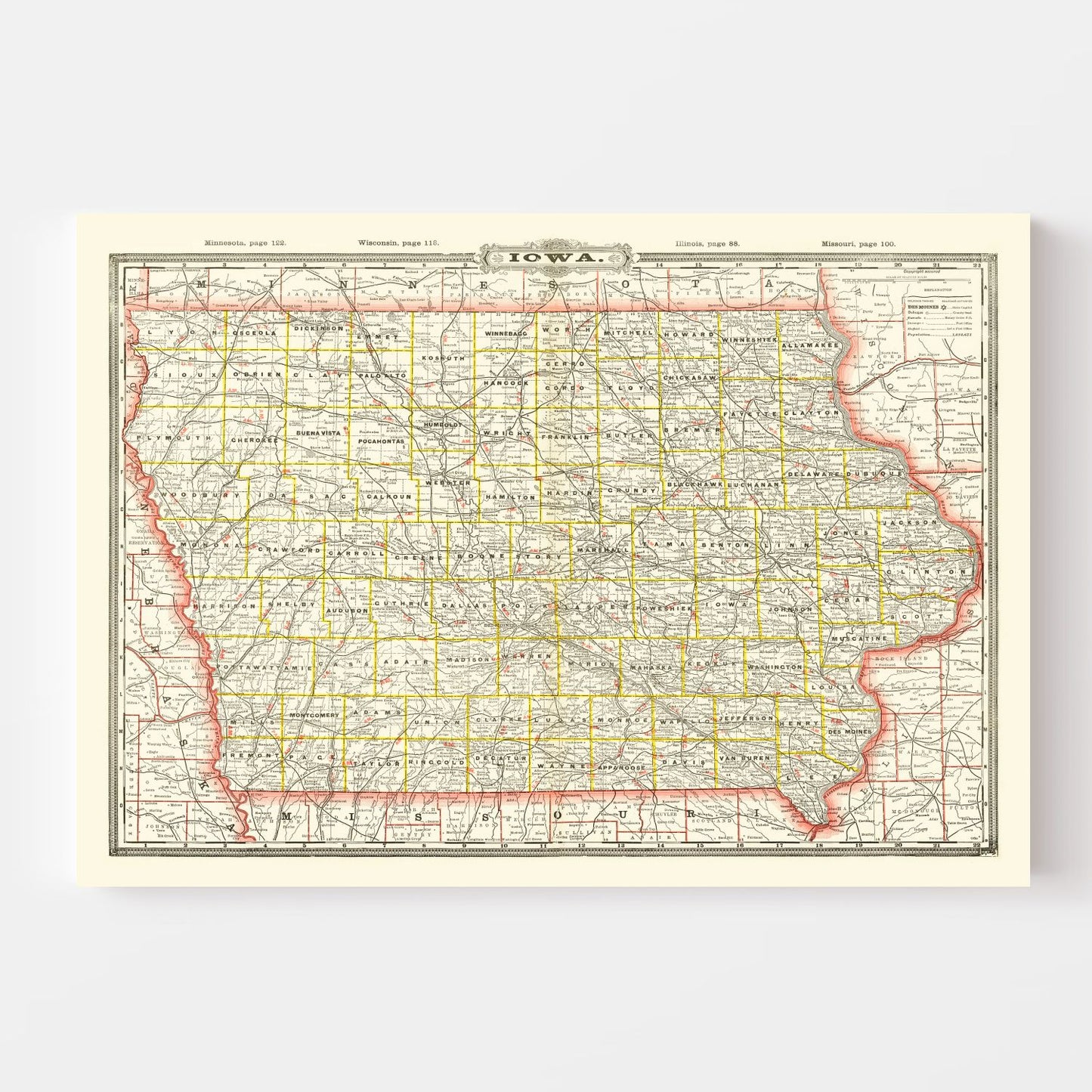 Vintage Map of Iowa, 1888